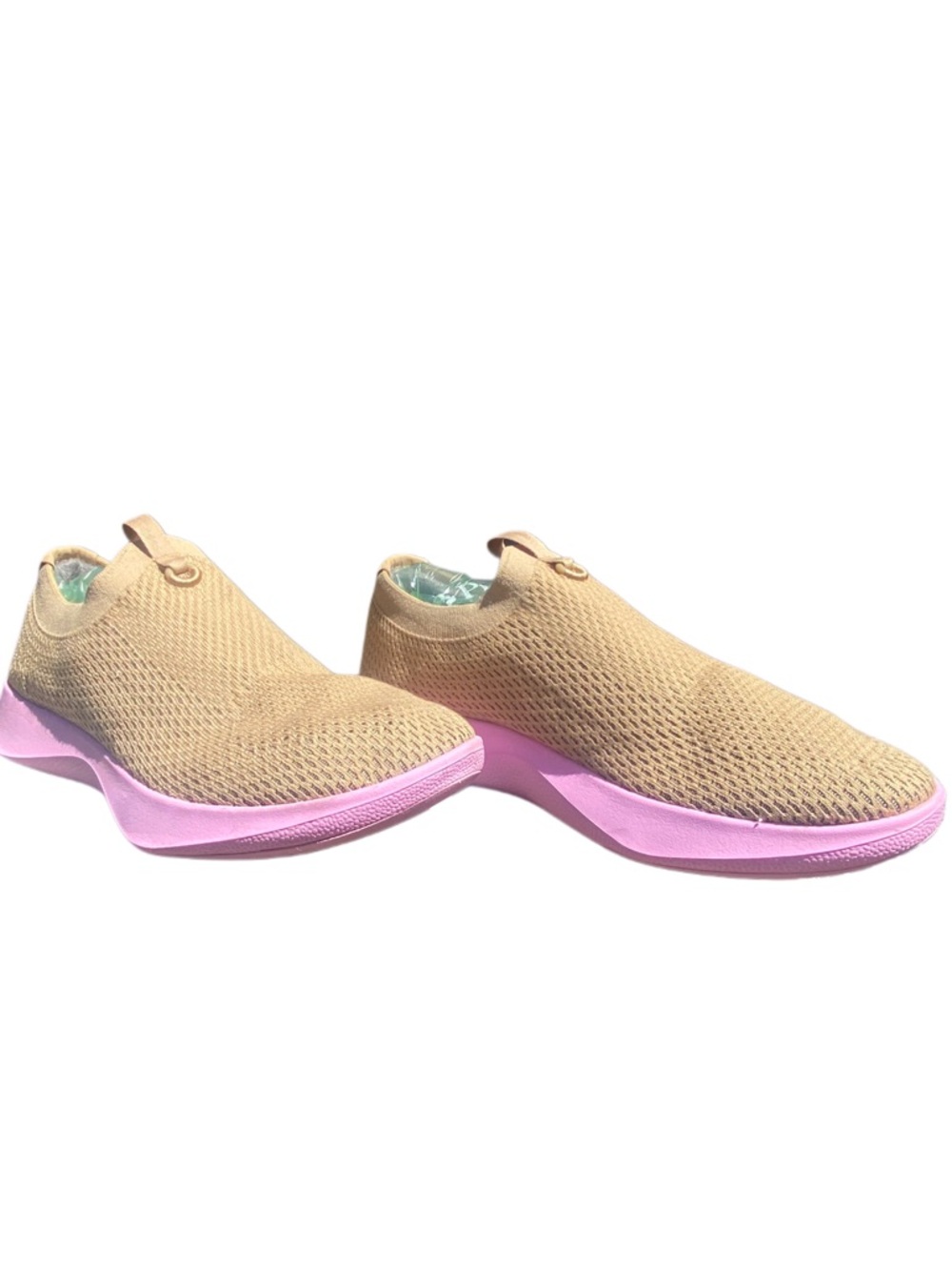 Allbirds Men's Tree Dasher Relay Slip-On Knit Sneaker in Tan with Pink Sole - Picture 3 of 7
